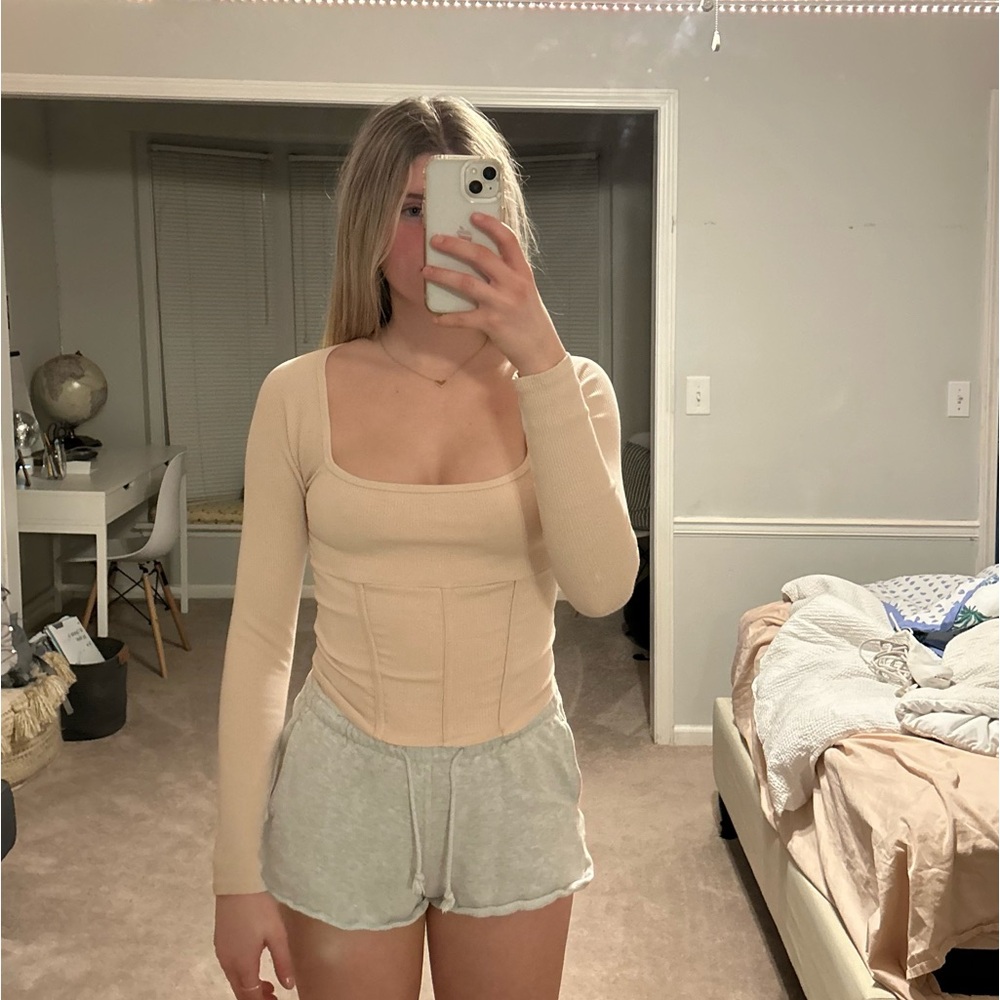 Light Pink Francesca’s Long Sleeve Corset Top